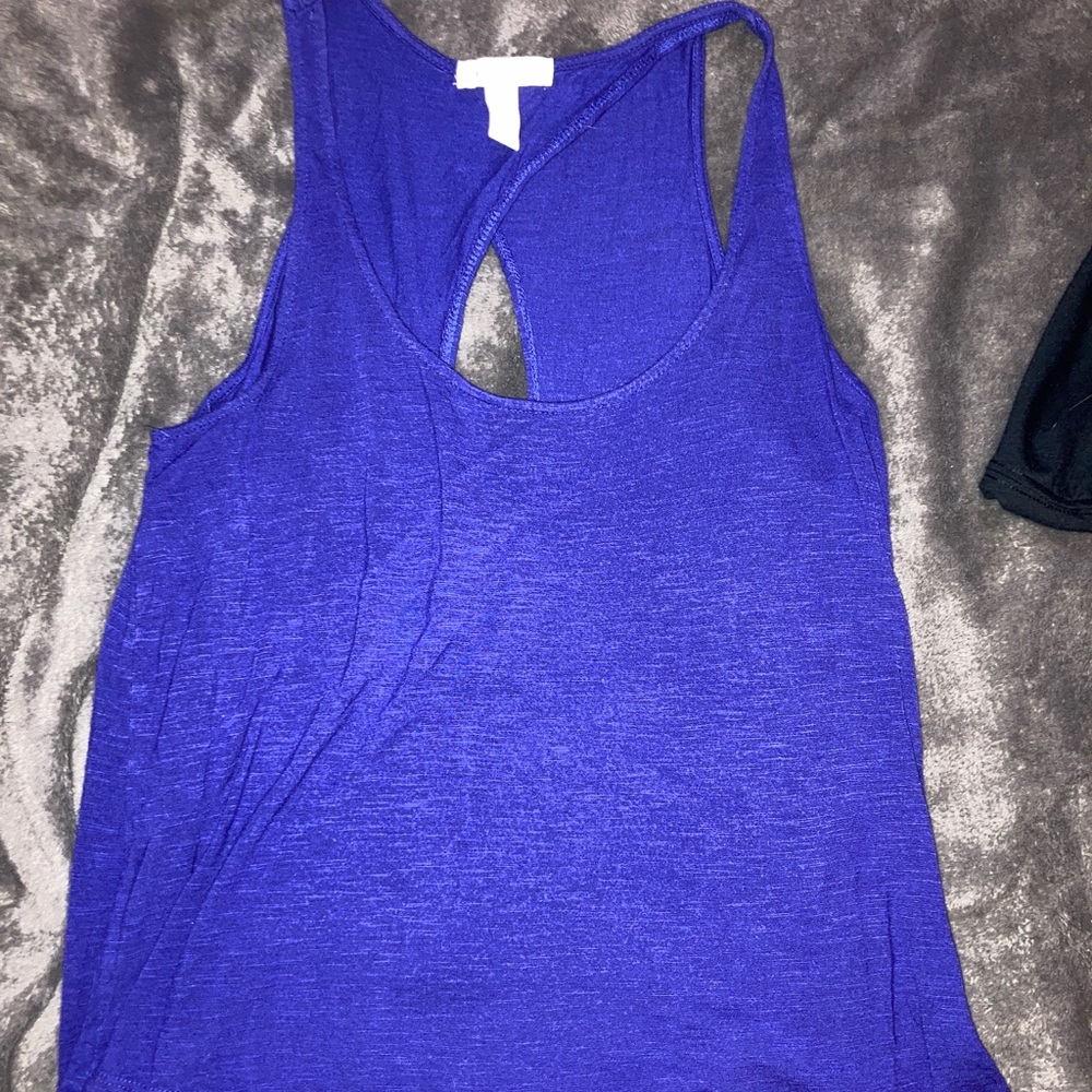 Blue flowy tank with open back